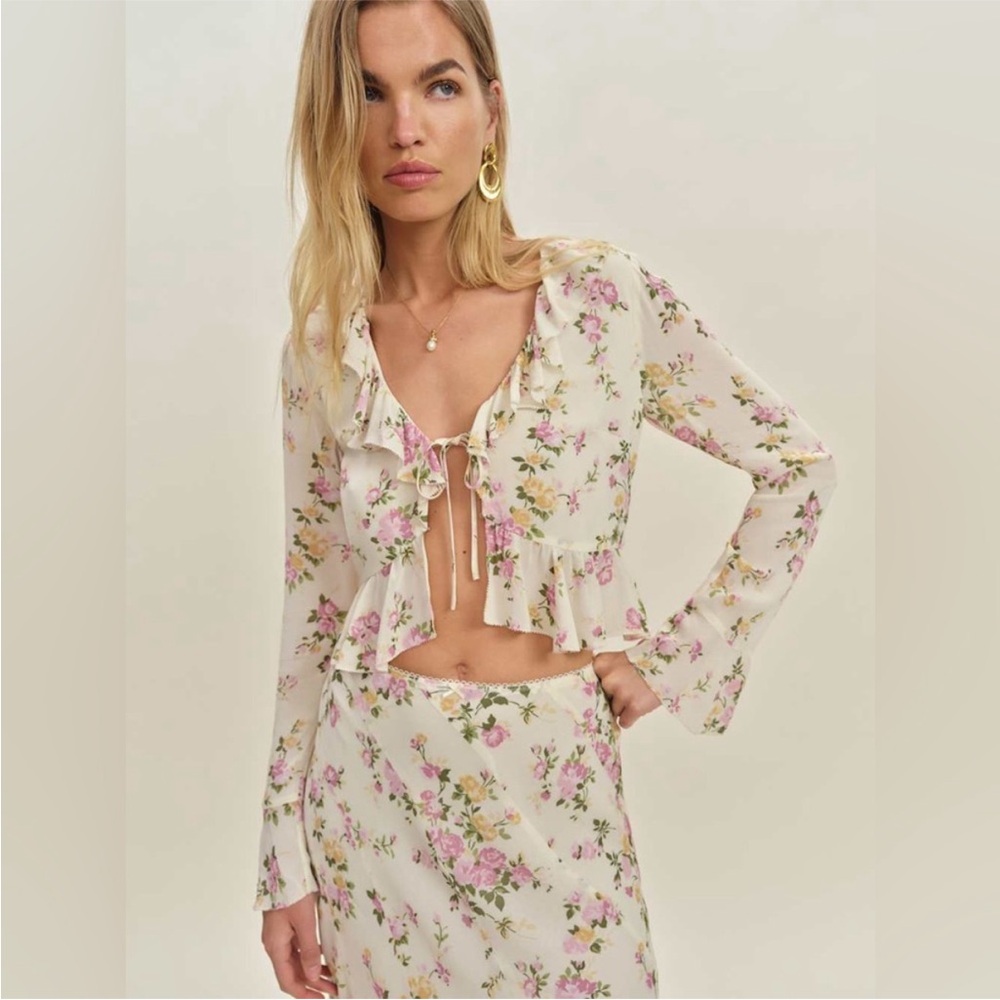 Reformation Julie Floral Ruffle Top in Posy